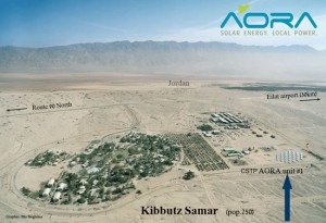 Energia Renovável: Vista Aérea do Kibutz Samar. Ao Fundo Direito (Seta) a Usina Solar-aerial-view-Israel